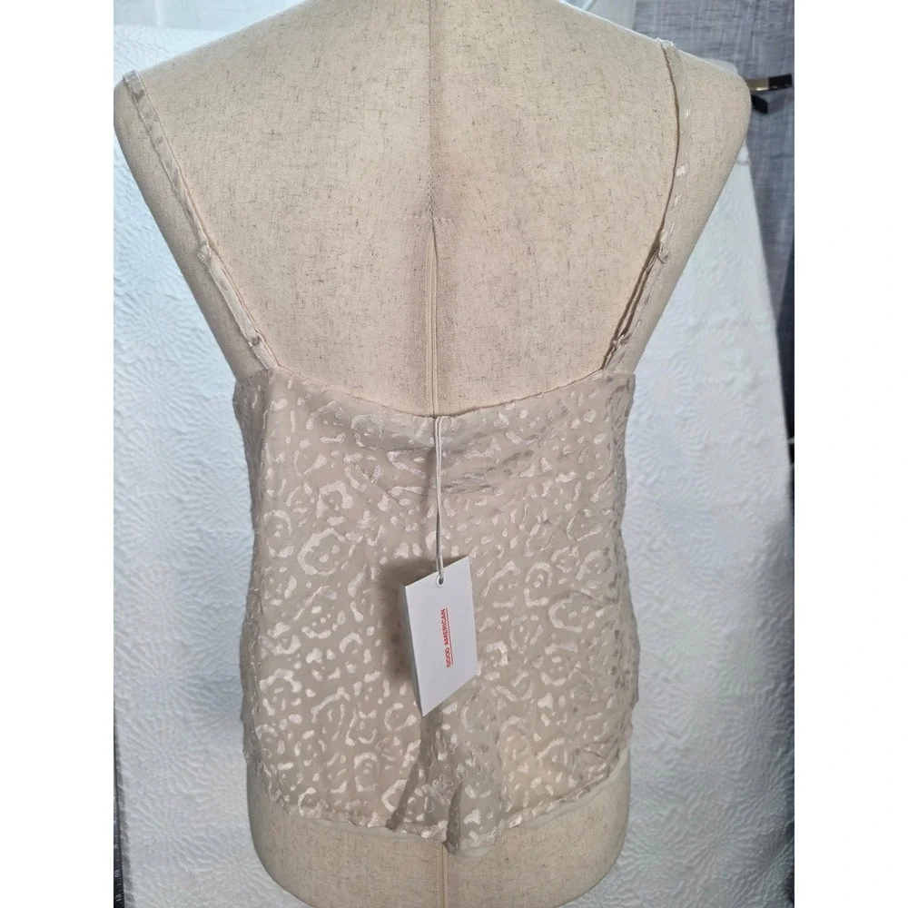 Good American Burnout Satin Cami Women Size 1 Ivory NWT GWT0052 Animal Print Top